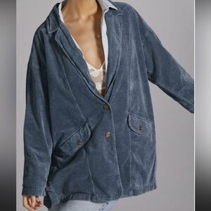 Anthropologie Pilcro Oversized Corduroy Blazer Jacket Coat Shacket Blue Sz small